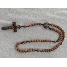 Terço São Padre Pio de madeira imbuia 10mm